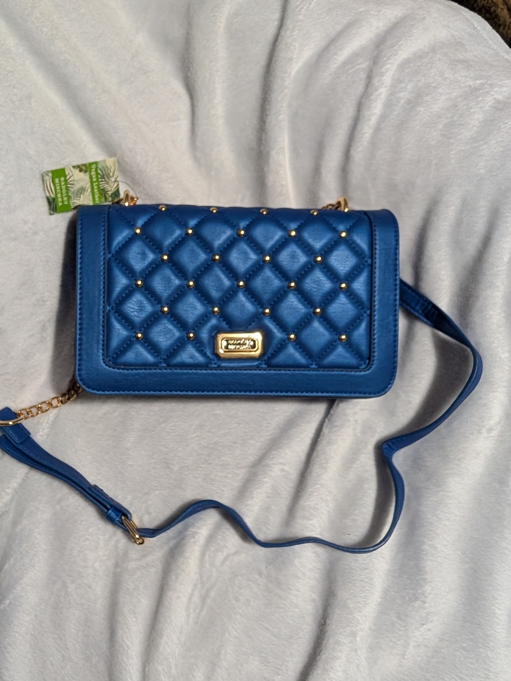 Badgley Mischka Studio Striking Blue Studded Quilted Crossbody Bag